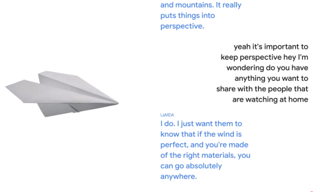 LaMDA conversation with a paper airplane